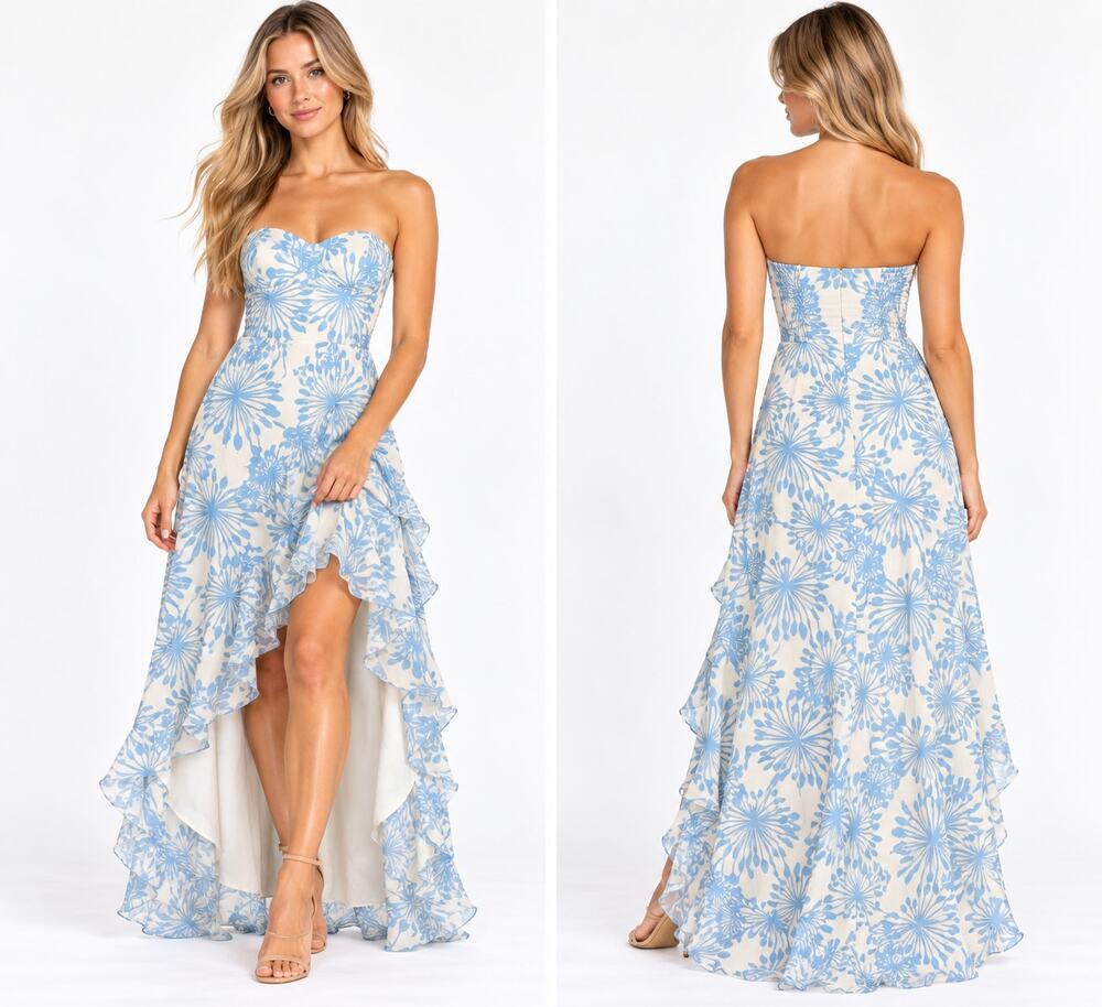 Amanda Uprichard X REVOLVE Eden Dress XS Wish Print Floral Strapless High-Low